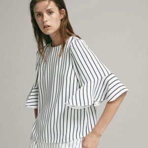 Massimo Dutti White Blouse with Stripes (US 2)